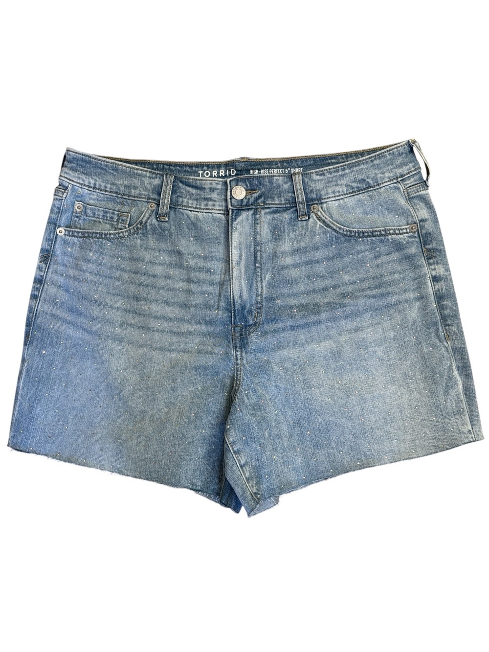 Torrid Crystals High Rise Perfect 5" Light Wash Blue Short Stretch Rigid Size 14